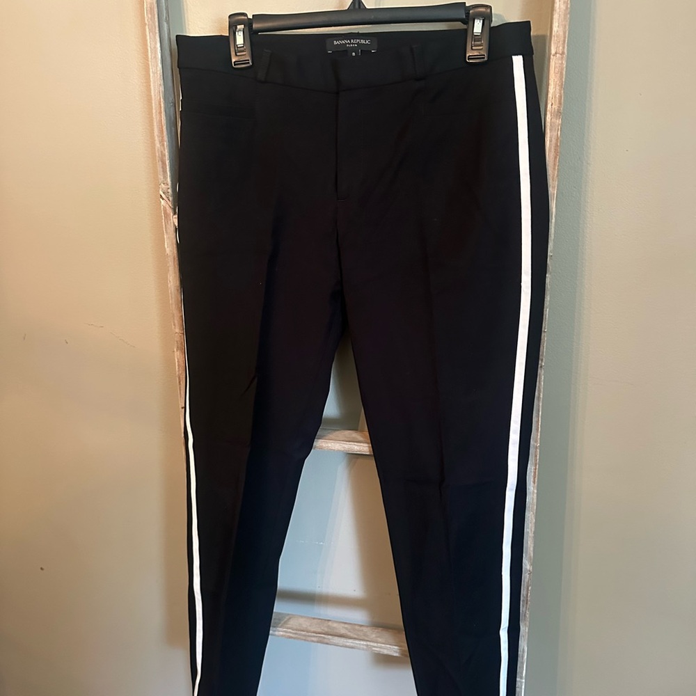 Banana Republic Black and White Trousers with Sporty Stripe